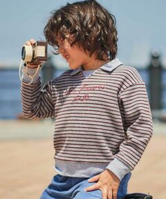 BeBe / べべ ニット・セーター | 【お揃い】ボーダーリブZIPカラー長袖プルオーバー(90~160cm)