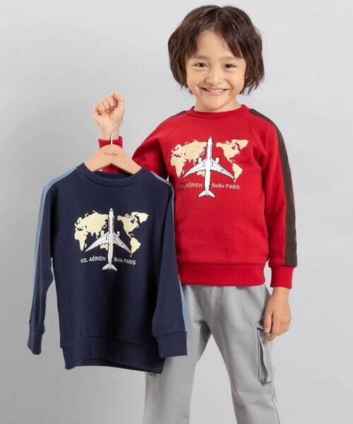 BeBe / べべ スウェット | 【JALコラボ】飛行機刺しゅう袖切り替えラグラントレーナー(90~130cm) | 詳細2