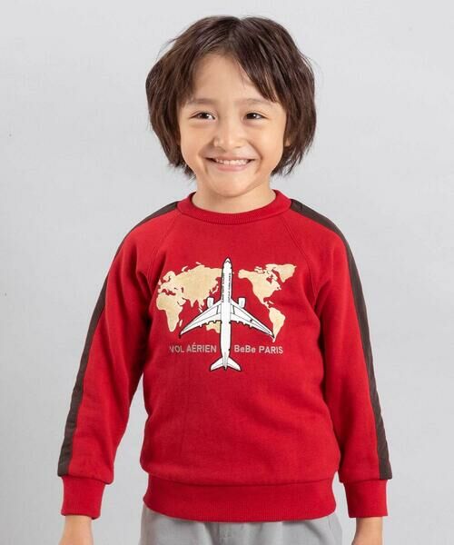 BeBe/べべ 【JALコラボ】飛行機刺しゅう袖切り替えラグラントレーナー(90~130cm) レッド 130cm BeBe/べべ 【JALコラボ】飛行機刺しゅう袖切り替えラグラントレーナー(90~130cm) レッド 130cm
