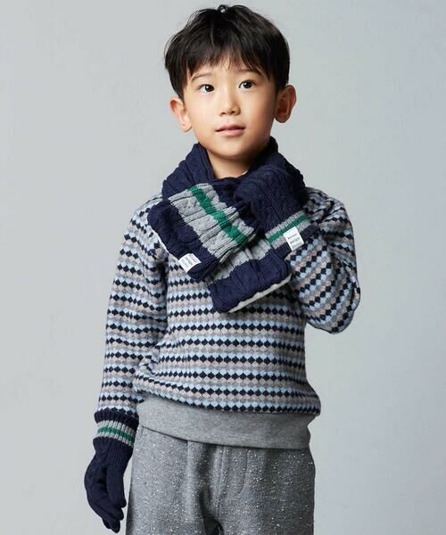 BeBe / べべ マフラー・ショール・スヌード・ストール | 【お揃い】ケーブル編みライン配色ニットマフラー | 詳細1