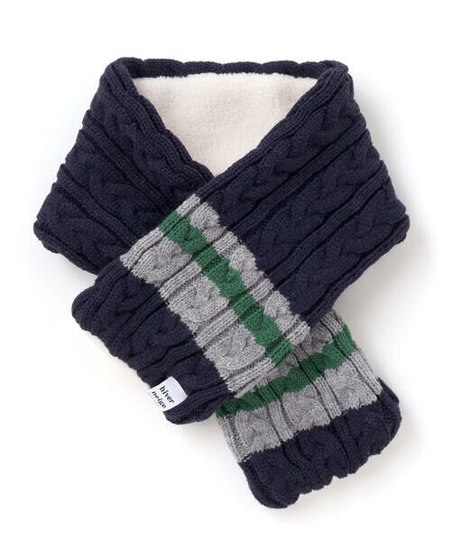 BeBe / べべ マフラー・ショール・スヌード・ストール | 【お揃い】ケーブル編みライン配色ニットマフラー | 詳細2