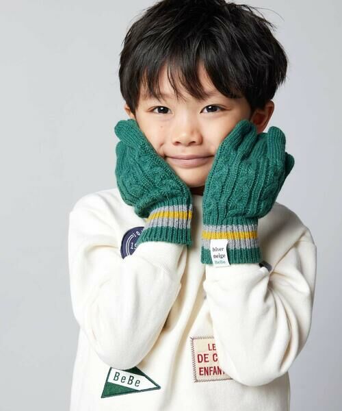 BeBe / べべ 手袋 | 【お揃い】ケーブル編みライン配色ニット手袋 | 詳細4