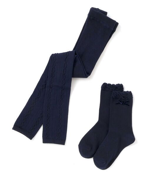 BeBe / べべ レギンス・スパッツ | ケーブル編みレギンス+フリルクルーソックスセット(80~140cm) | 詳細1
