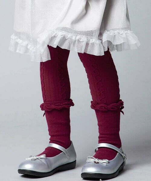 BeBe/べべ ケーブル編みレギンス+フリルクルーソックスセット(80~140cm) ボルドー S (95-110cm)