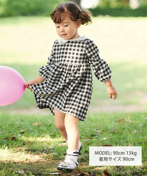 BeBe / べべ ミニ丈・ひざ丈ワンピース | 【お揃い】ネルギンガムチェック丸襟長袖ワンピース(80~100cm) | 詳細1