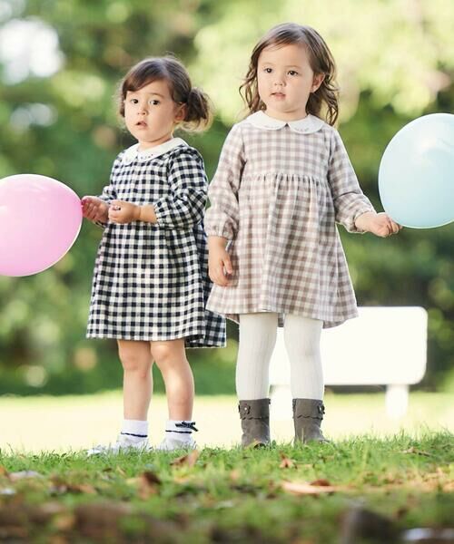 BeBe / べべ ミニ丈・ひざ丈ワンピース | 【お揃い】ネルギンガムチェック丸襟長袖ワンピース(80~100cm) | 詳細3