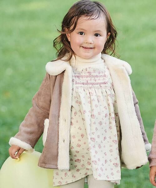 BeBe / べべ ミニ丈・ひざ丈ワンピース | 【お揃い】小花柄シャツコールスモック刺しゅうジャンパースカート(80~100cm) | 詳細2