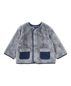 BeBe / べべ ノーカラージャケット | ボア裏ボーダーノーカラーコート(90~100cm)