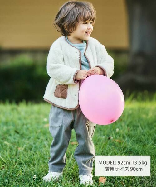 BeBe / べべ ノーカラージャケット | ボア裏ボーダーノーカラーコート(90~100cm) | 詳細1