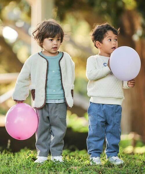 BeBe / べべ ノーカラージャケット | ボア裏ボーダーノーカラーコート(90~100cm) | 詳細2