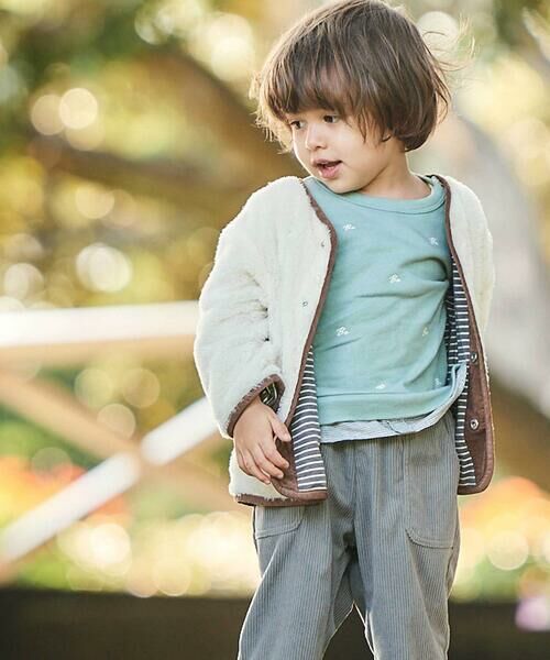 BeBe / べべ ノーカラージャケット | ボア裏ボーダーノーカラーコート(90~100cm) | 詳細3