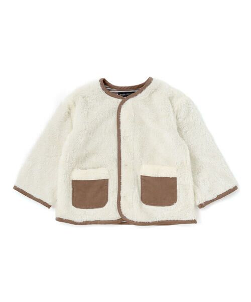 BeBe / べべ ノーカラージャケット | ボア裏ボーダーノーカラーコート(90~100cm) | 詳細5