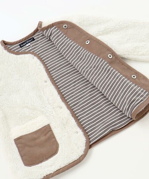 BeBe / べべ ノーカラージャケット | ボア裏ボーダーノーカラーコート(90~100cm) | 詳細8