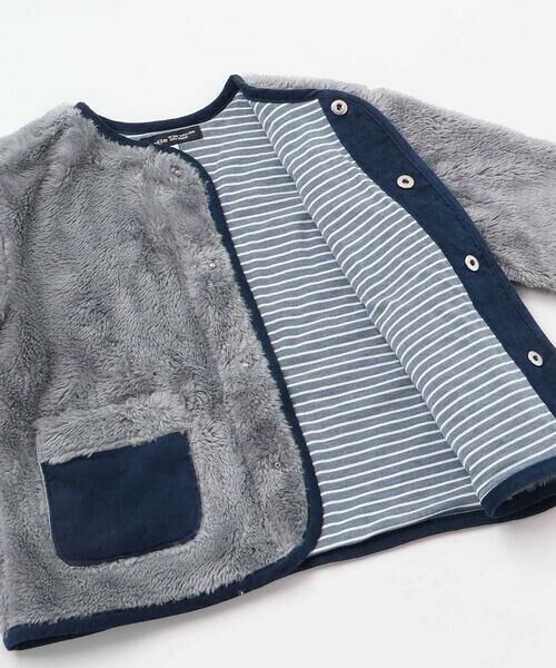 BeBe / べべ ノーカラージャケット | ボア裏ボーダーノーカラーコート(90~100cm) | 詳細16