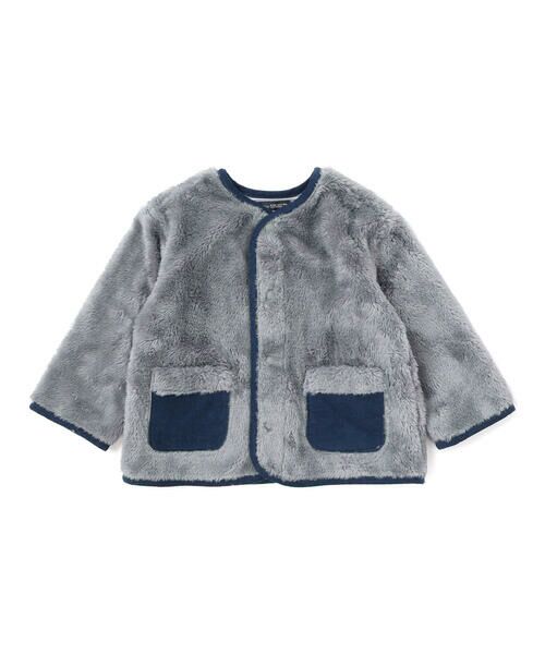 BeBe / べべ ノーカラージャケット | ボア裏ボーダーノーカラーコート(90~100cm) | 詳細9