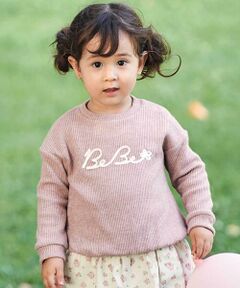 BeBe / べべ カットソー | ラメリブコード刺しゅうロゴプルオーバー(80~100cm)
