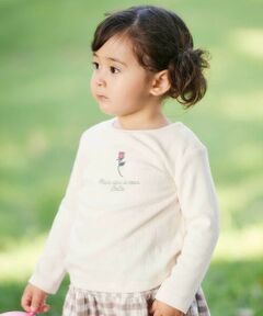 BeBe / べべ Tシャツ | 針抜きローズ刺しゅう長袖Tシャツ(80~100cm)