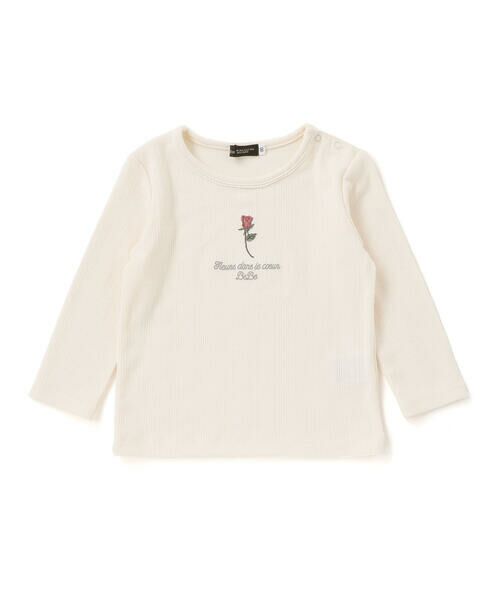 BeBe / べべ Tシャツ | 針抜きローズ刺しゅう長袖Tシャツ(80~100cm) | 詳細4
