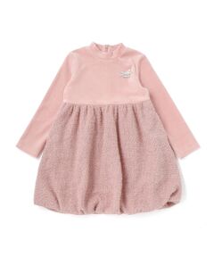 BeBe / べべ ミニ丈・ひざ丈ワンピース | ベロア×ファンシーヤーン切り替えハイネックバルーンワンピース(90~140cm)