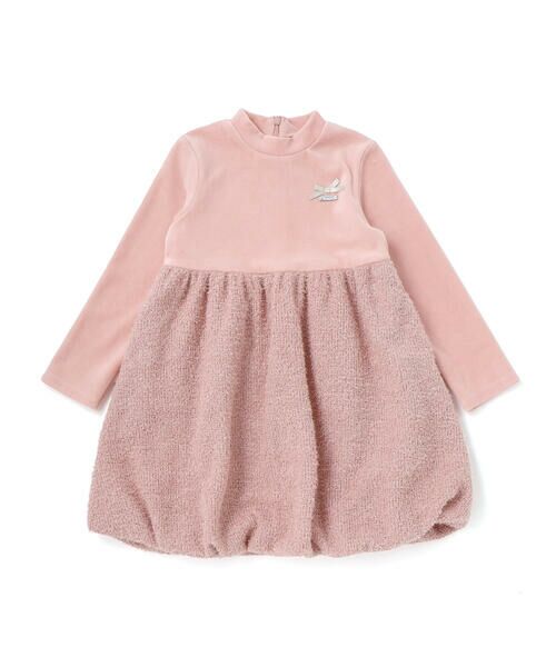 BeBe / べべ ミニ丈・ひざ丈ワンピース | ベロア×ファンシーヤーン切り替えハイネックバルーンワンピース(90~140cm) | 詳細1