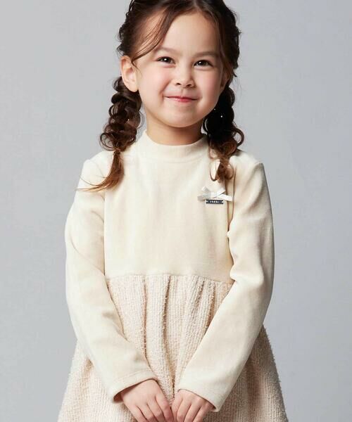 BeBe / べべ ミニ丈・ひざ丈ワンピース | ベロア×ファンシーヤーン切り替えハイネックバルーンワンピース(90~140cm) | 詳細8