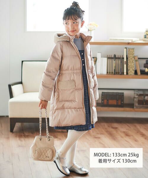 BeBe / べべ ダウンジャケット・ベスト | 【撥水加工】タフタウエストギャザーファーフード中綿コート(100~160cm) | 詳細1