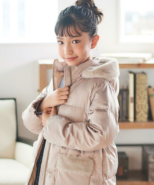 BeBe / べべ ダウンジャケット・ベスト | 【撥水加工】タフタウエストギャザーファーフード中綿コート(100~160cm) | 詳細3