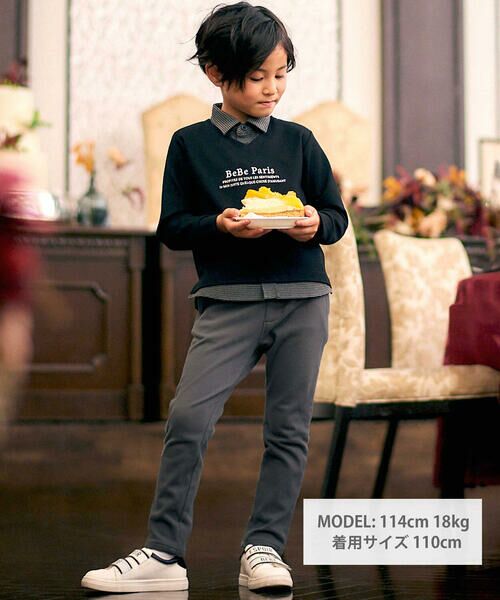 BeBe / べべ スウェット | ポンチ×チェックシャツレイヤード風トレーナー(90~160cm) | 詳細1