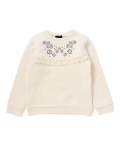 BeBe / べべ スウェット | 裏起毛フラワー刺しゅう切り替えフリルトレーナー(90~150cm)