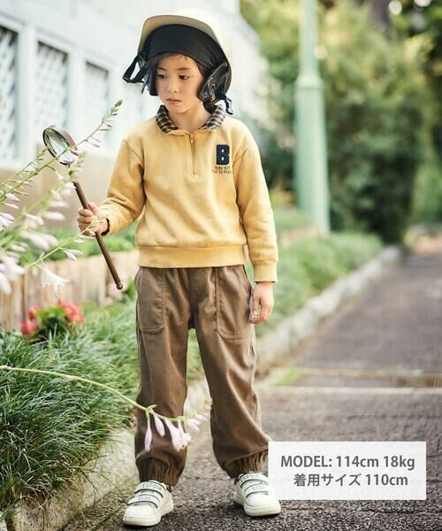 BeBe / べべ スウェット | 裏起毛チェック切り替えハーフジップトレーナー(90~150cm) | 詳細1