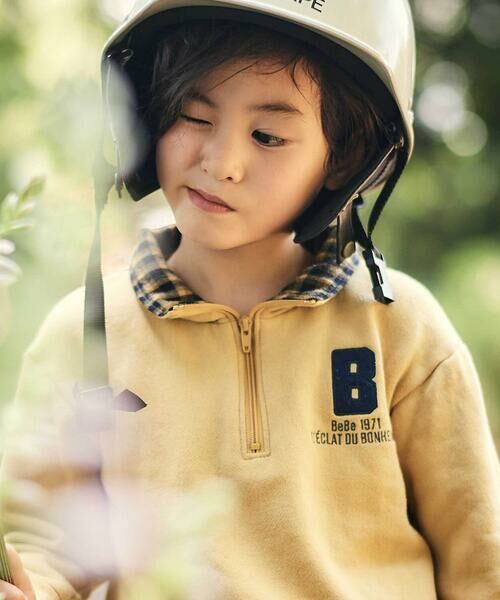 BeBe / べべ スウェット | 裏起毛チェック切り替えハーフジップトレーナー(90~150cm) | 詳細2