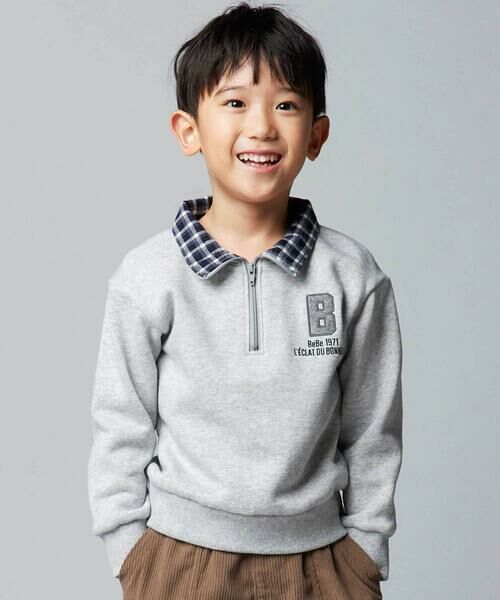 BeBe / べべ スウェット | 裏起毛チェック切り替えハーフジップトレーナー(90~150cm) | 詳細6