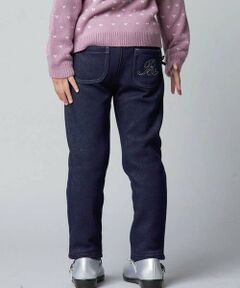 BeBe / べべ デニムパンツ | デニムムートン裏ファーリボンポイントスリムロングパンツ(80~160cm)