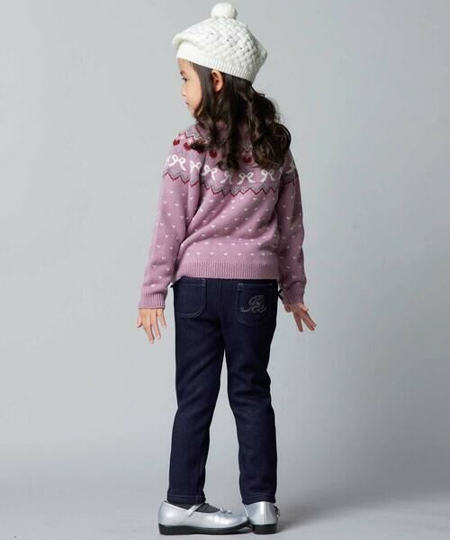 BeBe / べべ デニムパンツ | デニムムートン裏ファーリボンポイントスリムロングパンツ(80~160cm) | 詳細6