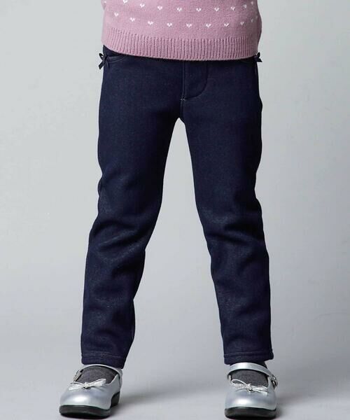 BeBe / べべ デニムパンツ | デニムムートン裏ファーリボンポイントスリムロングパンツ(80~160cm) | 詳細7