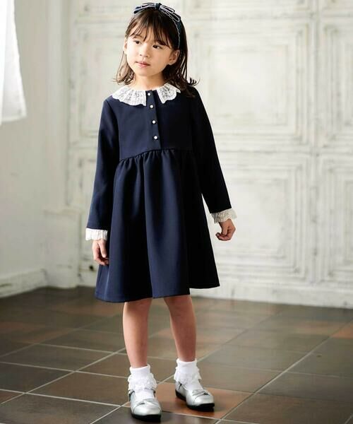 BeBe / べべ ミニ丈・ひざ丈ワンピース | ダブルクロス3way付け襟長袖ギャザーワンピース(110~130cm) | 詳細4