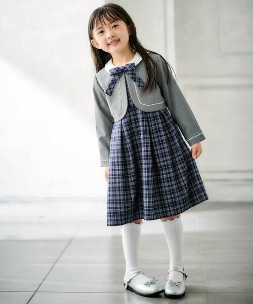 BeBe / べべ セットアップ | ボレロ+リボンタイ付きチェックワンピースセット(110~130cm) | 詳細2