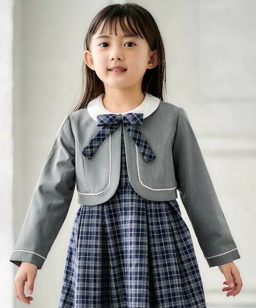 BeBe / べべ セットアップ | ボレロ+リボンタイ付きチェックワンピースセット(110~130cm) | 詳細3