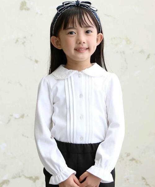 BeBe / べべ シャツ・ブラウス | 花レース丸襟フロントタックスムース長袖ブラウス(90~140cm)(ホワイト)