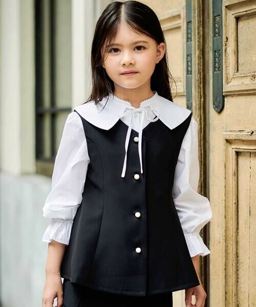 BeBe / べべ ベスト | ダブルクロスパールボタンフレアベスト(110~160cm) | 詳細4