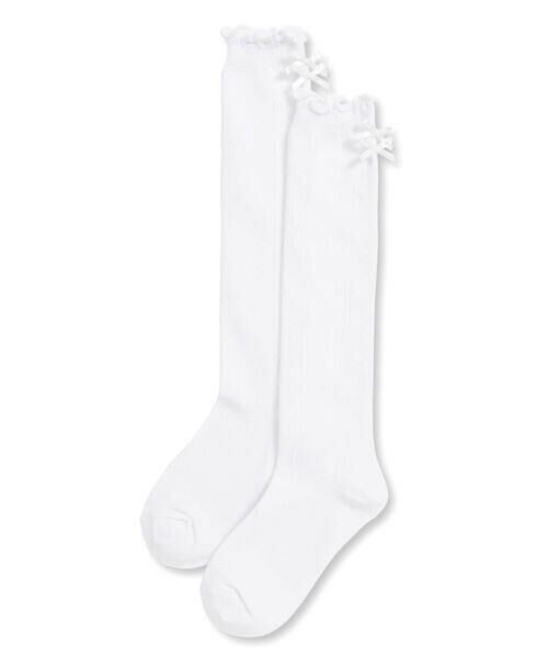 BeBe / べべ ソックス | バックリボン透かし編みハイソックス(15~24cm)(ホワイト)