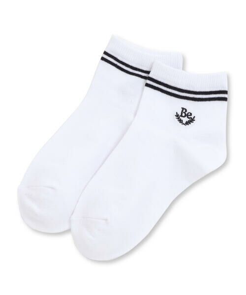 BeBe / べべ ソックス | 刺しゅう入りラインクルーソックス(11~24cm)(ホワイト)