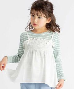 ラメジョーゼットシャーリングキャミ+リブボーダー長袖Tシャツセット(90~160cm)