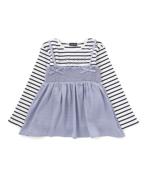 BeBe / べべ Tシャツ | ラメジョーゼットシャーリングキャミ+リブボーダー長袖Tシャツセット(90~160cm) | 詳細1