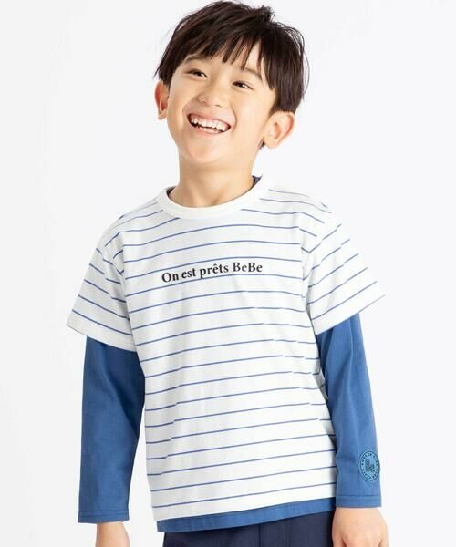 BeBe / べべ Tシャツ | ボーダー半袖Tシャツ+長袖Tシャツセット(90~160cm)（ブルー系）
