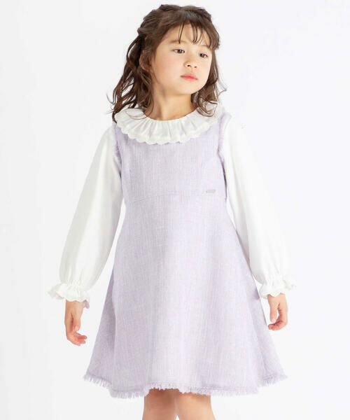 BeBe / べべ ミニ丈・ひざ丈ワンピース | 【お揃い】ツイード調Vネックフリンジジャンパースカート(90~140cm) | 詳細2