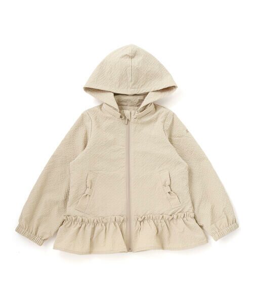BeBe / べべ ブルゾン | 【撥水加工】サッカーチェックフード付きペプラムブルゾン(90~150cm)(ベージュ)