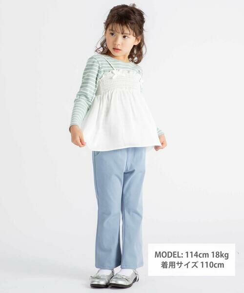 BeBe / べべ チノ・ワークパンツ | ストレッチツイルリボン刺しゅうフレアロングパンツ(90~160cm) | 詳細1