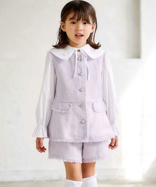 BeBe / べべ ベスト | 【お揃い】ツイード調フリンジボタンジレ(110~150cm) | 詳細2