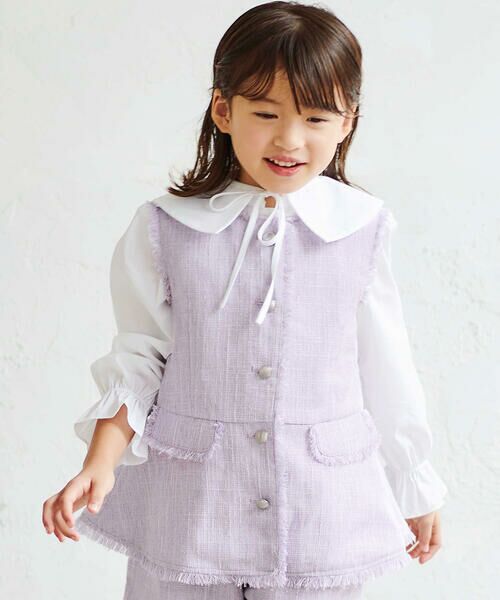 BeBe / べべ ベスト | 【お揃い】ツイード調フリンジボタンジレ(110~150cm) | 詳細4